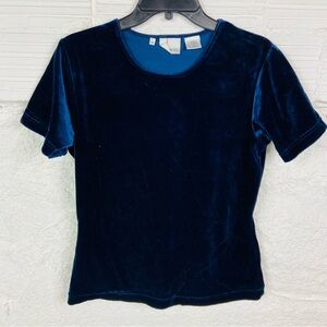 WILLIWEAR crushed Velvet Navy blue stretch Short Sleeve Top size medium